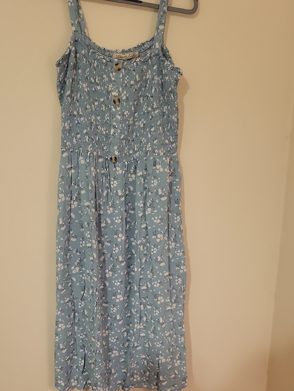 #13G (5 For $35) Light GREEN Floral Smocked Midi Dress